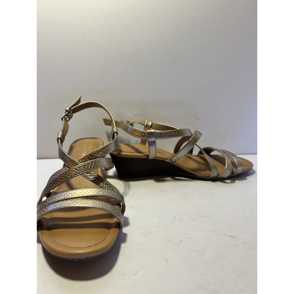 ND New Directions Womens 10M Gold Slingback Open Toe Sandal Wedge EUC